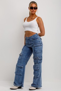 Customized Women's Summer Breathable Eco-Friendly 100% Cotton <b>Elastic</b> <b>Waist</b> Loose Straight Wide Leg Vintage Light Wash Quick Dry - Product Image 3