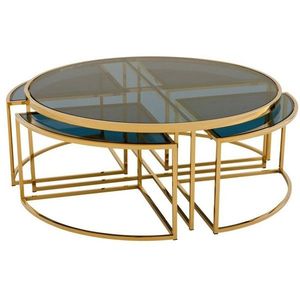 Hiện đại làm tổ bảng thiết lập của 3 vàng cổ kim loại PVD với Glass Top Vòng thiết kế mới Bàn cà phê cho nhà phòng khách hội trường - Product Image 3