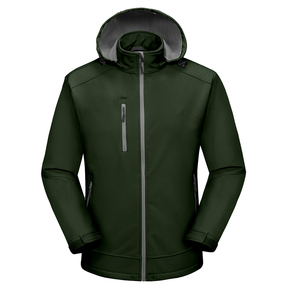 Veste d'hiver décontractée softshell OEM pour hommes, col à capuche coupe ajustée, manchette réglable, couche intérieure, veste softshell respirante - Product Image 1