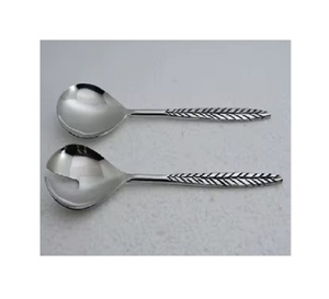 Unique Stainless Steel Silver Style Gold Handle Stainless Steel Salad <b>Server</b> Set Resin Handle Salad <b>Server</b> Set - Product Image 2