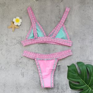 2026 New Double-Sided Sexy Bikini <b>Set</b> Women <b>Two</b>-<b>Piece</b> Color Block Swimwear European American Style Quick-Dry Chiffon - Product Image 2
