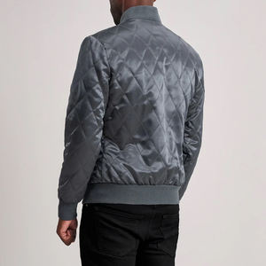 Blouson bomber matelassé gris unisexe avec fermeture éclair, col montant, style vintage d'hiver - Product Image 4