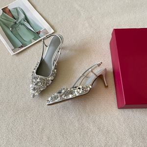 Sandalias de tacón alto plateadas de estilo francés, con punta cerrada, elegantes y de hada, para primavera y verano - Product Image 1