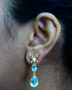 À la mode en argent sterling 925 plaqué or améthyste bleu topaze pierres précieuses fête porter dames boucles d'oreilles goutte - Product Image 6