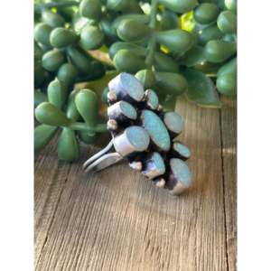 Navajo Made <b>Opal</b> & Sterling Silver Cluster <b>Ring</b> Size 10.5 Bezel Set for Everyday Wear - Product Image 4