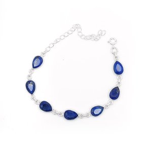 Bracelet fait main en argent Sterling 925 à facettes Lapis Lazuli pierre précieuse réglable Bracelet anniversaire corail bleu Lapis naturel - Product Image 2