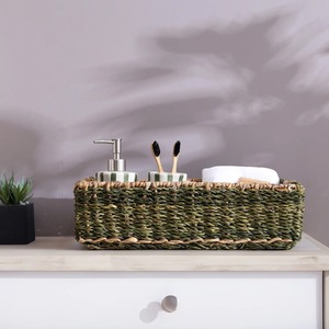 Panier de rangement rectangulaire en jonc de mer - Panier de rangement artisanal olive, vente en gros, écologique, fabriqué au Vietnam - Product Image 2