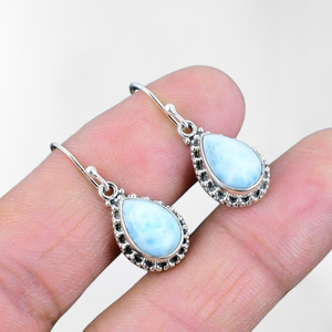 925 argent Sterling massif femmes et filles Fine Dangle Collection boucles d'oreilles bijoux Spinner haute qualité Larimar pierres précieuses boucles d'oreilles - Product Image 1