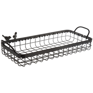 Plateau de service noir en métal en fer forgé avec poignée et forme rectangle d'oiseau, pour plateaux de service pour aliments et boissons de table pour la maison et l'hôtel - Product Image 1