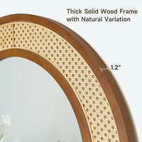 Miroir sur pied rond en rotin décoratif SWT 2026, 4 mm, style contemporain avec dos en MDF pour la décoration intérieure et les cadeaux