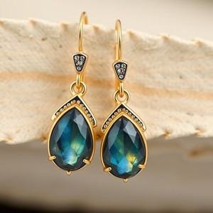 Boucles d'oreilles en pierre de labradorite faites à la main en argent sterling 925 boucles d'oreilles Boho bijoux pour cadeaux de demoiselle d'honneur - Product Image 2