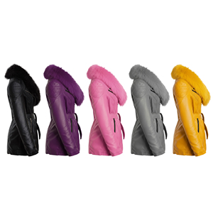 แจ็กเก็ตหนังเทียมสีดำสำหรับผู้หญิง, เสื้อแจ็คเก็ตหนังแท้ปกขนสัตว์ฤดูหนาว - Product Image 5