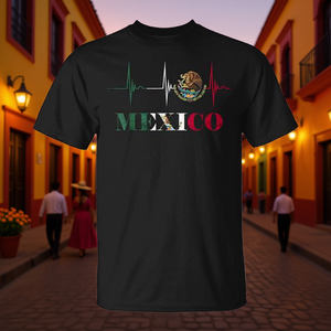 T-Shirt ECG 'Mexico Heartbeat' per Adulti, Unisex, Collo Tondo, Manica Corta, Stampa Digitale Promozionale - Product Image 3