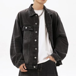 Men Plus Size Denim Jacket Vintage Washed Distressed Loose Fit Turn-Down Collar Pockets Autumn Spring Casual Outerwear Color - Product Image 1