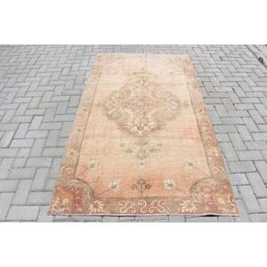 Turkish Area Rug 3.9x7.1 ft (120x215 cm), Vintage <b>Brown</b> Patchwork <b>Wool</b> Rug - Product Image 1