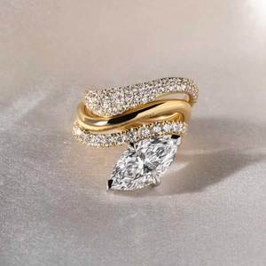 Cocktail Style Marquise Cut Lab Grown Rose Gold Women's <b>Statement</b> <b>Ring</b> IGI Certified Party Wear Evening Events Wedding - Product Image 1