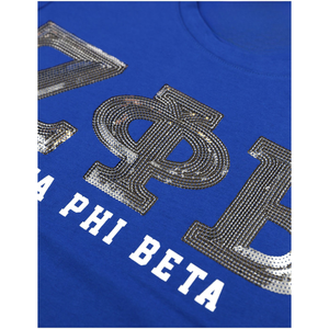 100 coton Zeta Phi Beta sororité bleu royal Sequin t-shirt brodé lettres grecques étincelle élégant grec vie vêtements t-shirt - Product Image 6