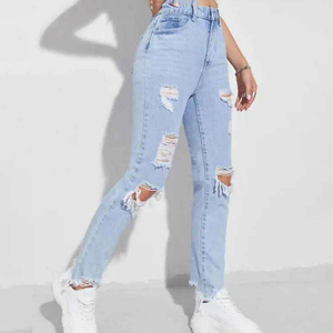 Factory Wholesale Ladies Denim Pants Small Feet Straight Skinny Button High <b>Waisted</b> Jeans women's pants pants for women - Product Image 5