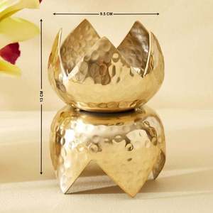 Lotus <b>Hammered</b> Metal Candle <b>Holder</b> Perfect for Cozy Country Inspired Spaces Antique Gold Candle <b>Holder</b> - Product Image 2