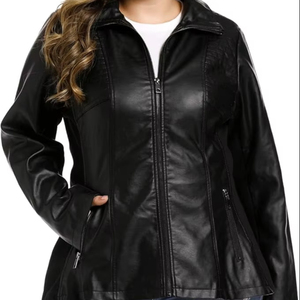 Chaqueta Casual de Mujer, de Cuero Genuino, Acolchada, Impermeable, Transpirable, Estampada, con Cierre, Chaqueta de Gamuza, Botones Elásticos, 100% Poliéster - Product Image 1
