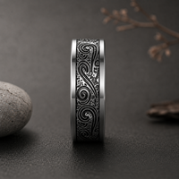 Bague Unisexe JLM en Acier Titane 316L Gravée Motif Tourbillon Rétro Hypoallergénique Anti-décoloration Géométrie Ancienne en U Style Vintage Quotidien