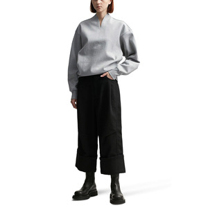 Haute qualité personnalisé surdimensionné pull sweat pour femmes col rond goutte épaule conception longue longueur polaire acide lavage Badge 100% - Product Image 4