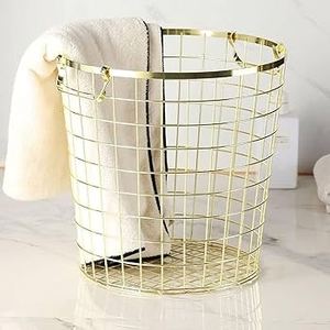 Panier à linge robuste doré de nouveau design avec poignée découpée Rangement de salle de bain pour panier à linge sale Forme ronde - Product Image 1
