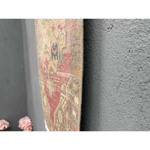 Turkish Vintage Traditional Rug Eco Friendly Latex Backing 1.5x2.8 ft Small <b>Red</b> Patchwork <b>Wool</b> Rug - Product Image 2