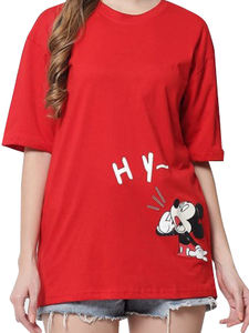 <b>Red</b> 100% Cotton T-Shirt for Women's Plus Size 220 GSM High Quality Cartoon Bulk Production Facilities Supplied Bangladeshi - Product Image 2