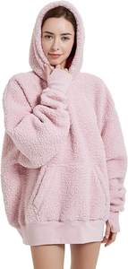 Pull épais en molleton de coton avec logo personnalisé de style de la rue pour femmes sweat uni surdimensionné sweat-shirt à capuche décontracté avec poches - Product Image 4