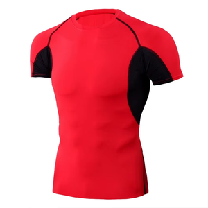 T-shirt de sport pour homme haute performance à manches courtes, col rond, séchage rapide, coupe ajustée, en polyester tricoté, couleur unie, vêtement de sport - Product Image 6