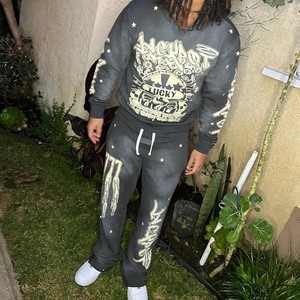 Ensemble de survêtement de sport décontracté unisexe pour l'hiver, respirant, pantalon de jogging, sweat-shirt, tenue de sport, course à pied, fitness, vente en gros, 100% coton - Product Image 4