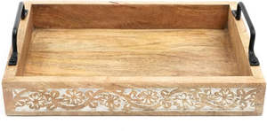 Plateau de service en bois rustique rectangulaire fait main avec finition naturelle décorative et chic - Product Image 3