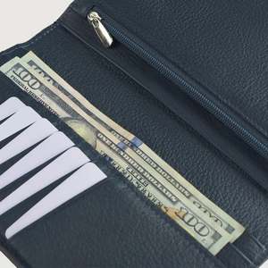 Cameron Blue Genuine Leather Long RFID <b>Wallet</b> Zipper Closure Modern Lady Card Holder Printed Logo Fold Cash Compartment - Product Image 6
