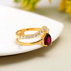 Bague de mariage en argent sterling massif 925 plaquée or grenat naturel coupe poire exquise pierre précieuse pour les femmes - Product Image 4