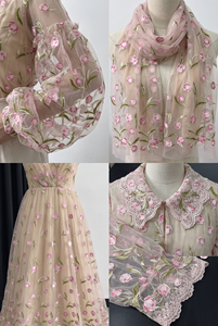 Tissu en dentelle respirant brodé de tulipes roses sur tulle transparent à motif floral pour robes, tenues de mariée et vêtements pour filles - Product Image 4