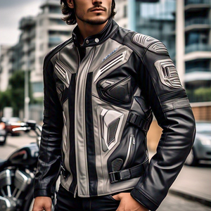 Chaquetas de cuero genuino para motocicleta para hombre, chaqueta de cuero para motocicleta de varios paneles personalizada, chaqueta de Material de cuero de alta calidad para hombre - Product Image 4