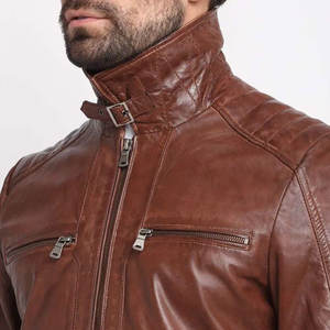 Vêtement de sport pour hommes en gros, veste en cuir de moto unisexe, bouton, logo imprimé, veste en cuir de moto pour hommes - Product Image 5