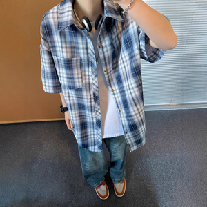 เสื้อเชิ้ตผ้าสักหลาดแขนยาวสำหรับผู้ชาย, เสื้อเชิ้ตผ้าฝ้าย100% คอปกตั้งดีไซน์ลายทางสำหรับฤดูใบไม้ร่วง - Product Image 4