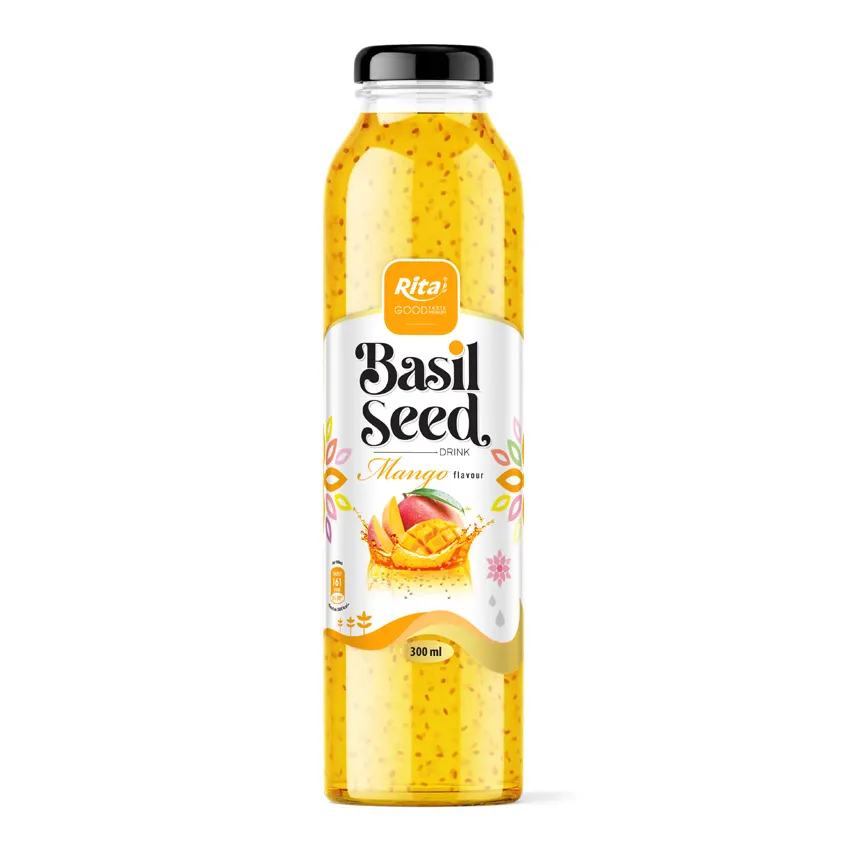 Vietnam Best Sell Soft Drinks Wholesale 300 ml Glass Bottle Basil Seed Drink With Mango Flavor