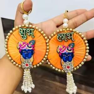 Multicolor Krishna Ji Dorr Hangings Shubh Labh Door Hanging Designer Moti Work y Gotta Work Hangings para la decoración de la boda - Product Image 6