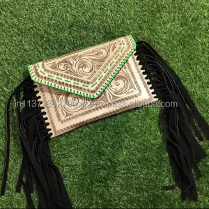 Nouvel arrivage de sacs à main à franges en cuir taillé à motifs occidentaux sacs à bandoulière en cuir véritable sculpté sacs élégants pour femmes - Product Image 2