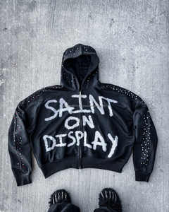 Personnalisé Diamant Baggy Boxy Fit Stone Acid Wash Zip Up Vestes Vintage Lourd Streetwear Strass À Capuche Hommes - Product Image 1