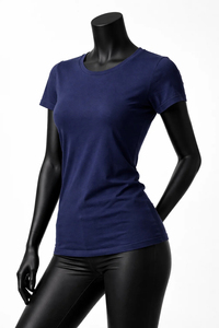 Women's <b>Navy</b> Blue Cotton T-Shirt Slim Fit Crew Neck Short Sleeve Casual Solid Color Jersey <b>Top</b> All Seasons - Product Image 3