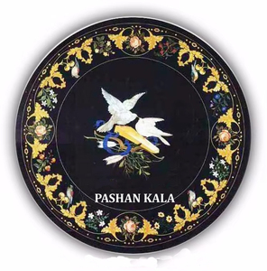 โต๊ะกาแฟรูปทรงกลมสีดำฝังลายนกและดอกไม้รูปทรงกลมใช้สำหรับตกแต่งบ้าน - Product Image 1