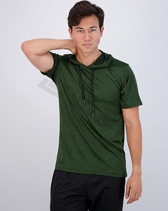 Vente en gros de t-shirt à capuche décontracté de haute qualité pour hommes imprimé sur mesure streetwear court en coton polyester string uni épais court - Product Image 2