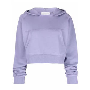 OEM Customizable Yoga Sports Workout <b>Hoodie</b> for Women Washed <b>Zip</b>-<b>up</b> Winter <b>Cropped</b> Short Style Summer Spring 100% Cotton - Product Image 2