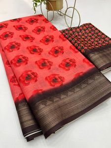 Party Wear Linen <b>Fabric</b> Silk Saree Beautiful Digital Print Saree Beautiful Floral Design Daily Wear Function Wear - Product Image 4