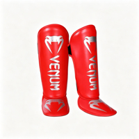 Protège-tibias en cuir PU de haute qualité, légers et protecteurs, pour le kickboxing et le Muay Thai, avec supports de cheville, chauffe-jambes, logo personnalisé