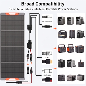 แผงโซลาร์เซลล์แบบพกพาสีดำชนิดโมโนคริสตัลไลน์ 400 วัตต์ TOPCon 16BB แบบ 4 ชั้นเคลือบผิว ป้องกันฝุ่น ป้องกันน้ำ ยืดหยุ่นได้ พร้อมระบบแขวน - Product Image 2